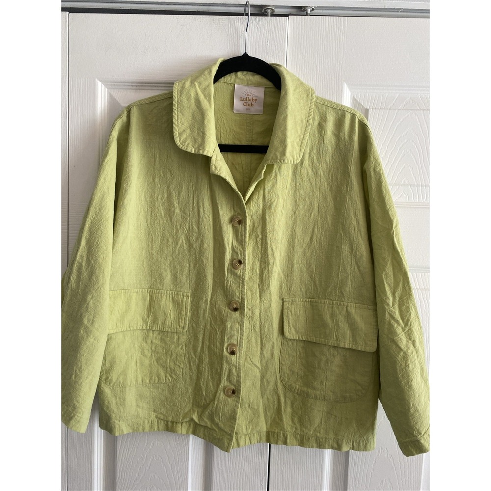 Lullaby Club Womens XS Green Boxy Top Button front Comfort Travel